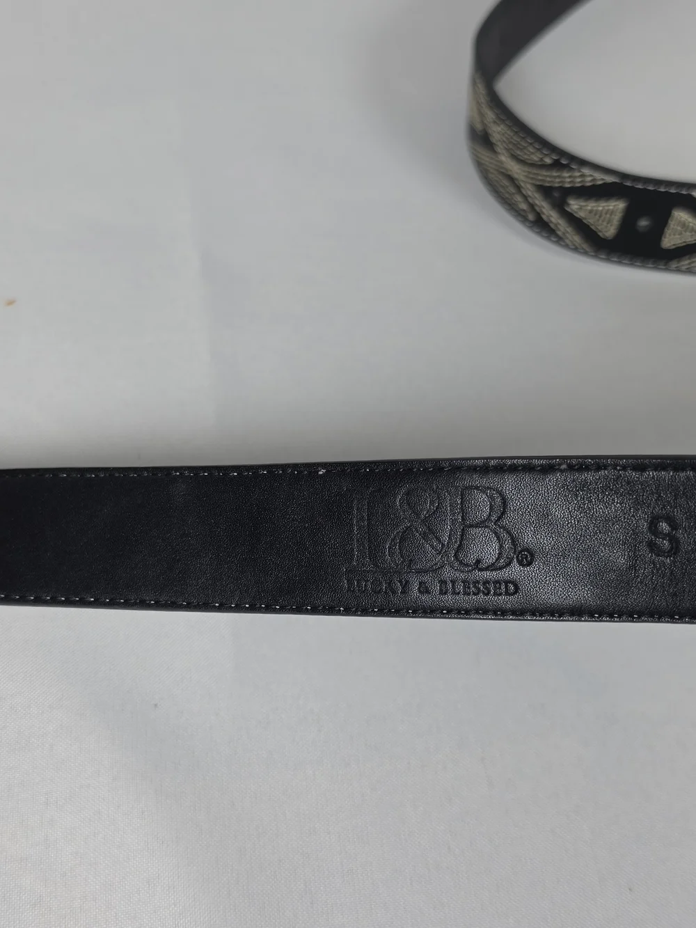 L&B Lucky & Blessed Western Belt Black Rhinestone Buckle Stitching Size S Womens
